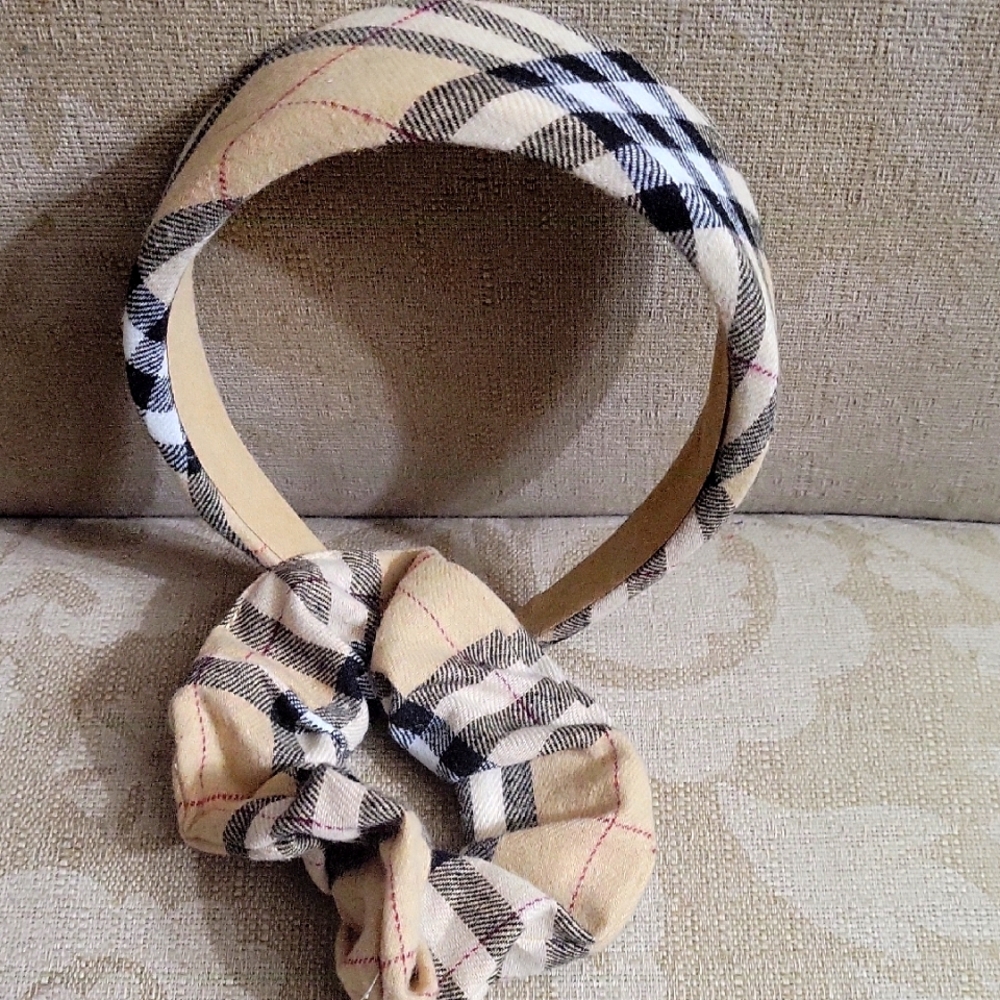 HEADBAND N SCRUNCHIE PLAIDED STRIPED UNBRANDED   NWOT